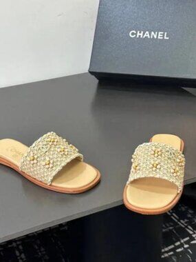 CHANEL Women's Gold and Cream Embellished Sandals